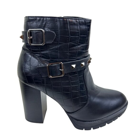 Mudd Y2K Punk Goth Grunge Alissa Chunky Black High Heel Strappy Studded Boot 9 - Picture 1 of 9
